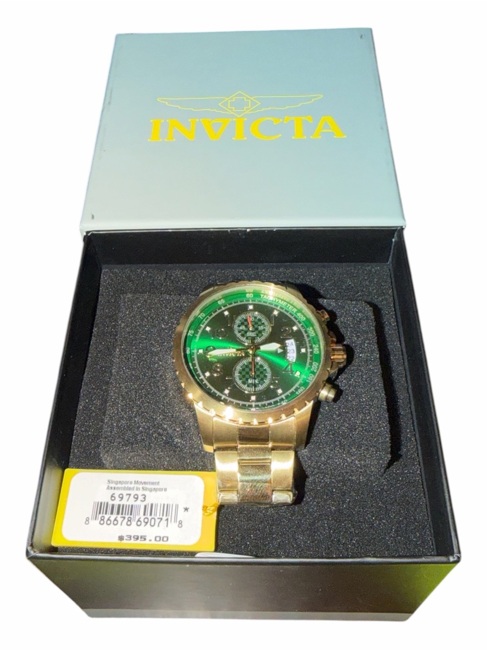NIB Invicta Specialty Veloquence Gold & Green Chronograph Watch 69793